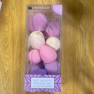 14 Beauty Blenders Sponge Set with Plastic Dispenser - Purple Pink White